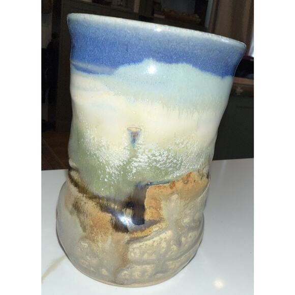 Pigeon River Pottery Small Vase Brown Blues Green Glazed Signed 5x3.5 Inches - Picture 6 of 6